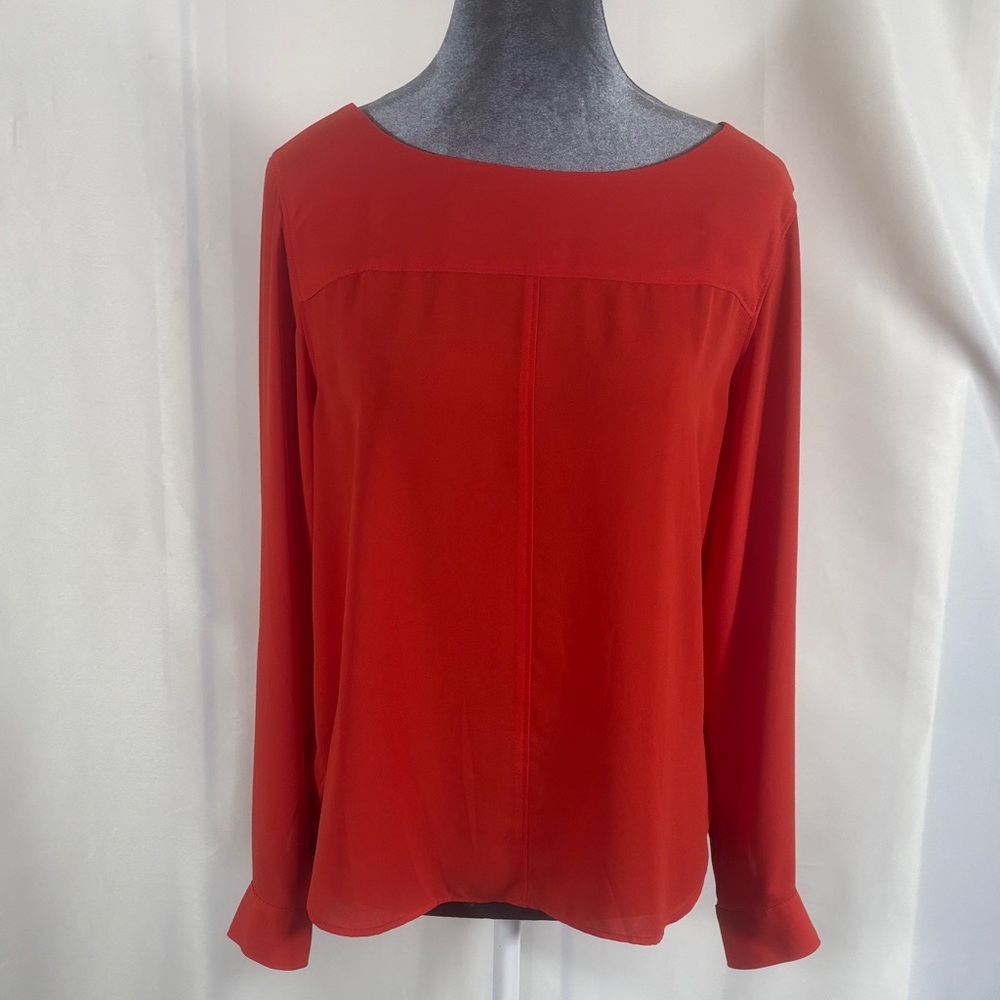 LOFT Orangish Red Boatneck Long-Sleeve Blouse
